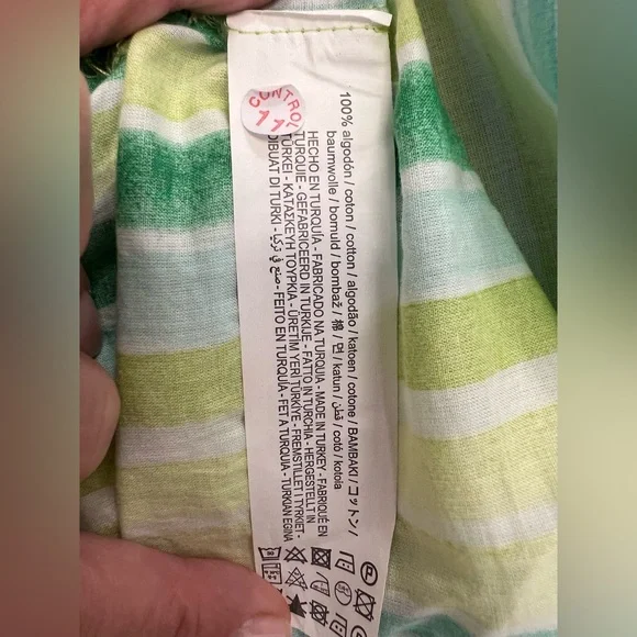 LN Zara stripe print wrap sash belt balloon sleeve top 9878/117 green large L - Picture 9 of 11